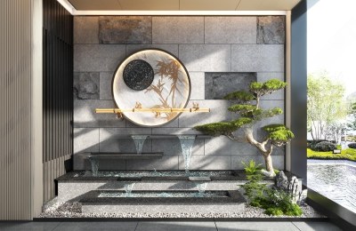 新中式假山水景3D模型下载